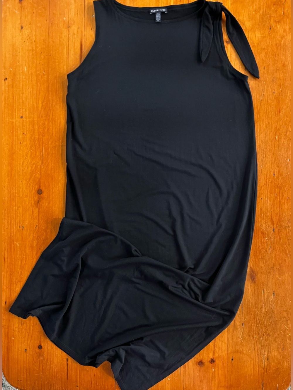 Eileen Fisher Black Tencel Jersey Tank Maxi Dress Shoulder-Tie Sustainable